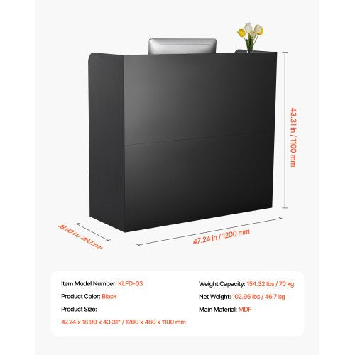 Reception Desk 47 Inch Rectangular Front Counter Table Office Reception