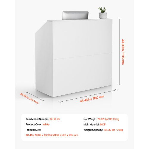 Reception Desk 46 Inch Rectangular Front Counter Table Office Reception