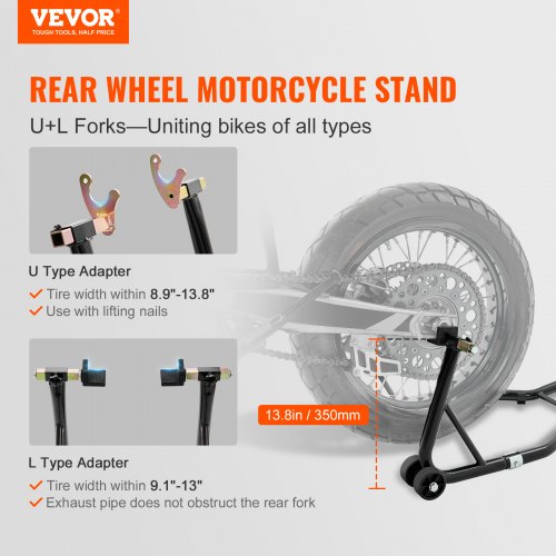 Motorcycle Rear Wheel Stand with U L Fork Swingarm Spool 850 lbs
