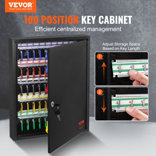 100Key Cabinet Key Lock Box with Adjustable Racks Security Key Storage