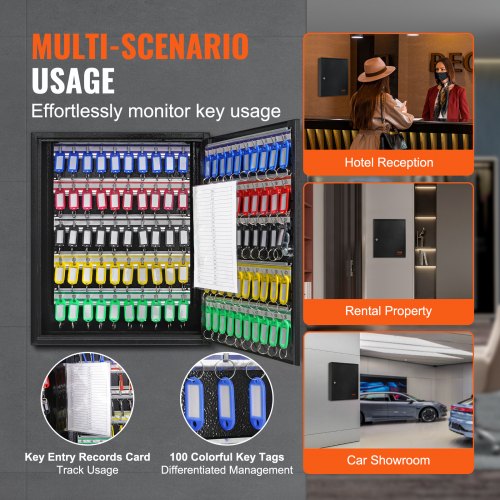 100Key Cabinet Key Lock Box with Adjustable Racks Security Key Storage