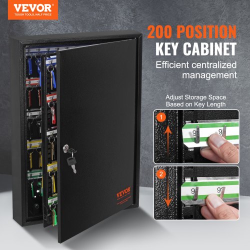 200Key Cabinet Key Lock Box with Adjustable Racks Security Key Storage