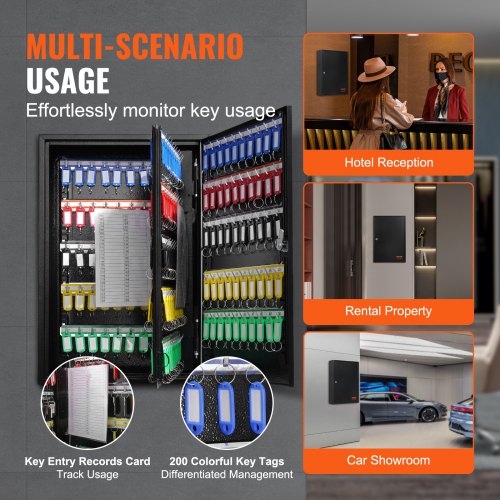 200Key Cabinet Key Lock Box with Adjustable Racks Security Key Storage