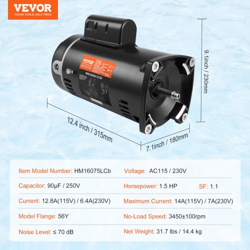 15 HP Pool Pump Motor 56Y Frame 115V128 Amps230V64 Amps 3450