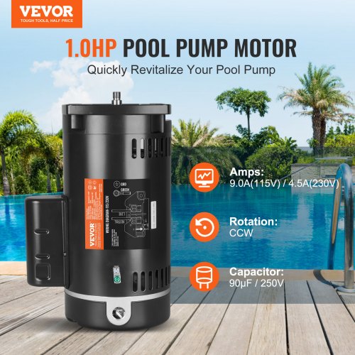 1 HP Pool Pump Motor 56Y Frame 115V 9 Amps / 230V 4.5 Amps 3450RPM 60Hz