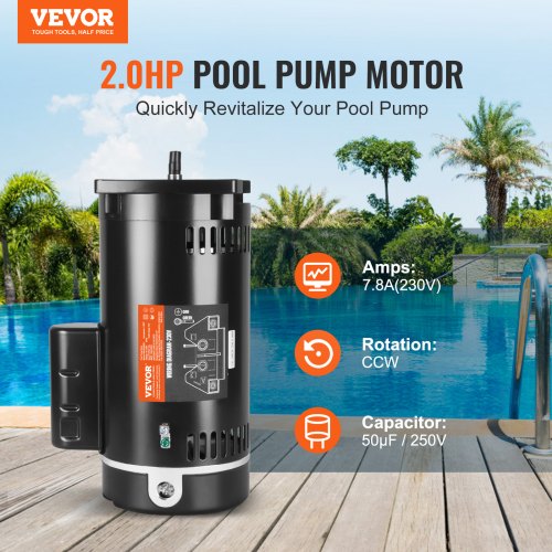 2 HP Pool Pump Motor 56Y Frame 230V 7.8 Amps 3450 RPM 60Hz 13 Service