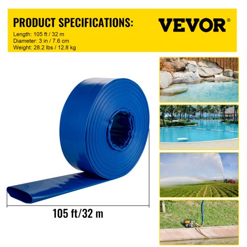 Discharge Hose 3 x 105 PVC Lay Flat Hose Heavy Duty Backwash Drain