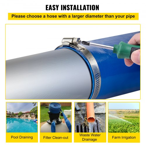 Discharge Hose 112 x 100 PVC Fabric Lay Flat Hose Heavy Duty Backwash