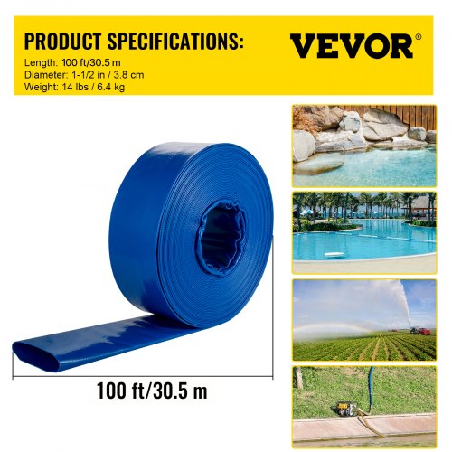 Discharge Hose 112 x 100 PVC Fabric Lay Flat Hose Heavy Duty Backwash