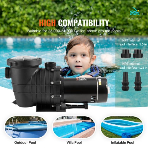 Above Ground Pool Pump 1.5 HP 100 GPM Single Speed Swimming Pool Pump