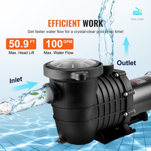 Above Ground Pool Pump 1.5 HP 100 GPM Single Speed Swimming Pool Pump