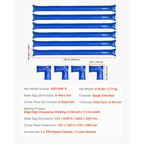 Pool Cover Water Bags Set 6 Packs 8 Ft Single Chamber Pool Cover Water Bags