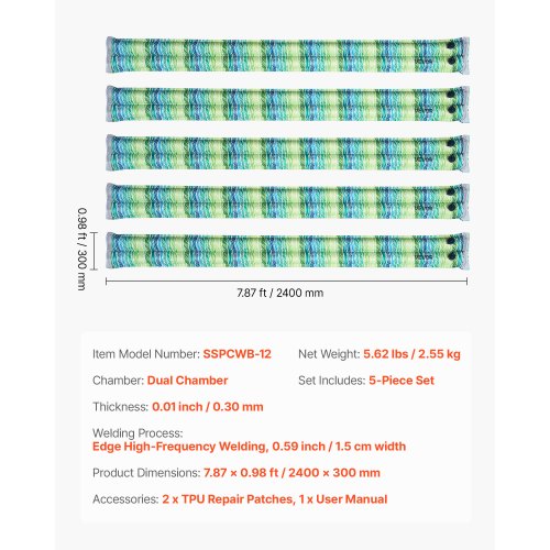 Pool Cover Water Bags 5 Packs 8 Ft Double Chamber Pool Cover Water Tubes