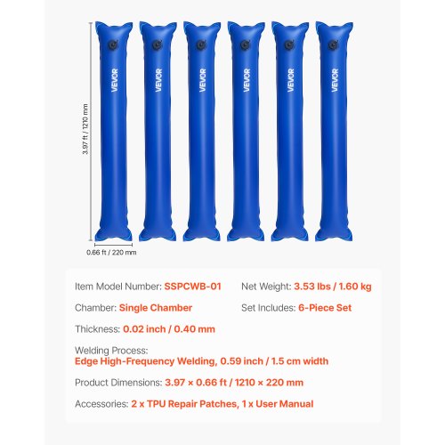 Pool Cover Water Bags 6 Packs 4 Ft Single Chamber Pool Cover Water Tubes