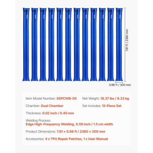 Pool Cover Water Bags 12 Packs 8 Ft Double Chamber Pool Cover Water Tubes