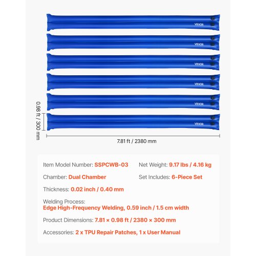 Pool Cover Water Bags 6 Packs 8 Ft Double Chamber Pool Cover Water Tubes