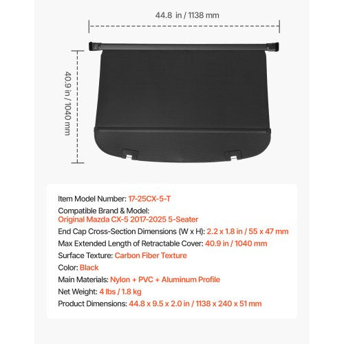 Retractable Cargo Cover Upgraded Carbon Fiber Texture Trunk Cover