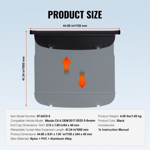 Retractable Cargo Cover for Mazda Upgraded Waterproof Trunk Cover Security