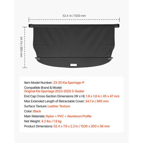 Retractable Cargo Cover Premium Leather Texture Trunk Cover AntiPeeping