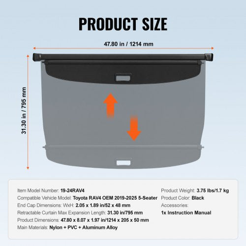 Retractable Cargo Cover for Toyota Upgraded Waterproof Trunk Cover Security