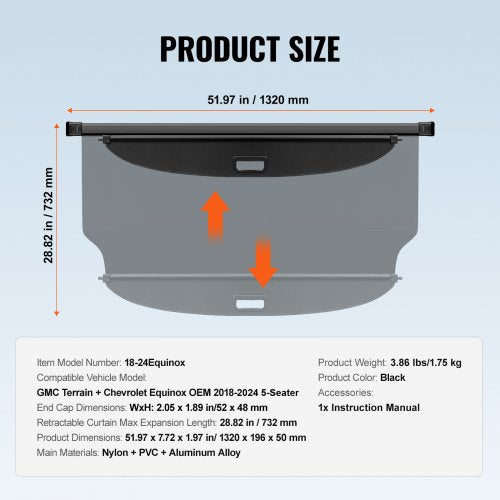 Retractable Cargo Cover for Chevrolet Waterproof Trunk Cover Security