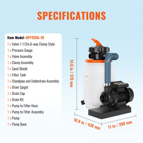 Sand Filter Pump for Above Ground Pools 10inch 1585 GPH 033 HP Swimming
