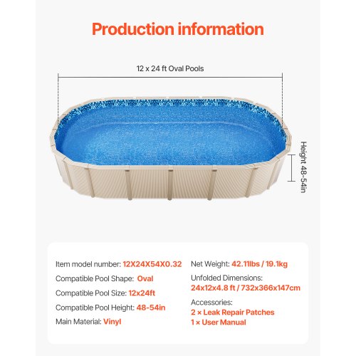 12 x 24 ft Oval Pool Liner Overlap Style Above Ground Pool Liners