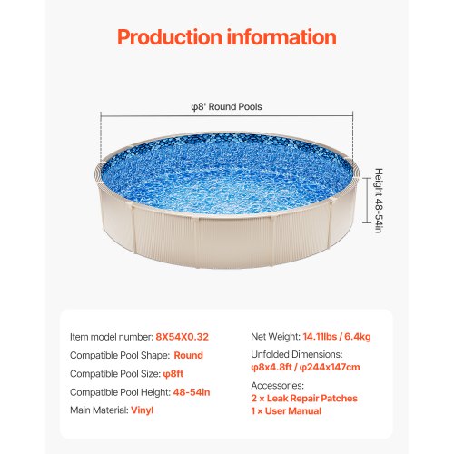 8ft Round Above Ground Pool Liner Overlap Pool Liners Standard Gauge