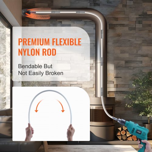 23 Feet Chimney Sweep Kit w 7 Reinforced Nylon Flexible Rods Ergonomic