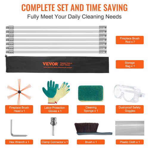 23 Feet Chimney Sweep Kit w 7 Reinforced Nylon Flexible Rods Ergonomic