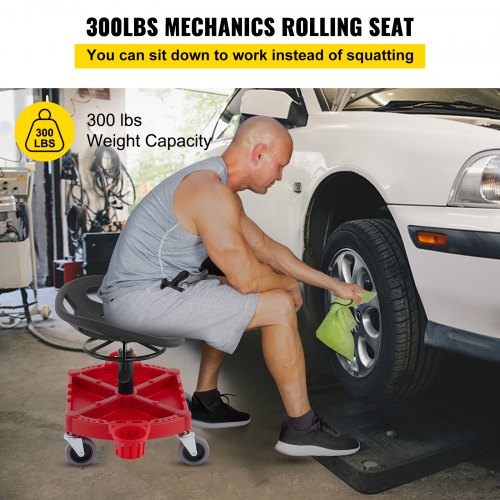 Rolling Garage Stool 300LBS Capacity Adjustable Height from 18 in to 23