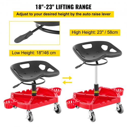 Rolling Garage Stool 300LBS Capacity Adjustable Height from 18 in to 23
