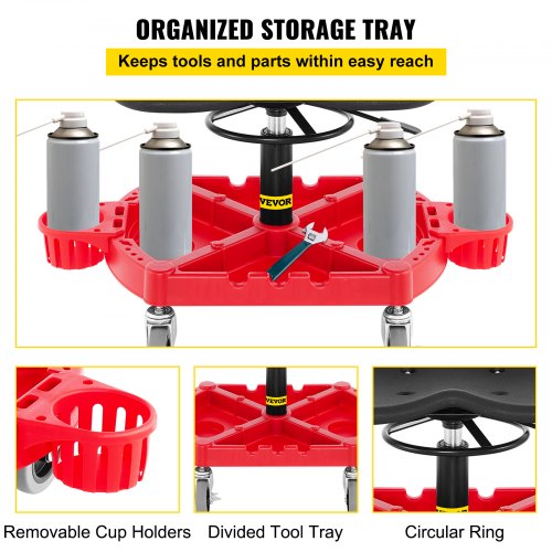 Rolling Garage Stool 300LBS Capacity Adjustable Height from 18 in to 23