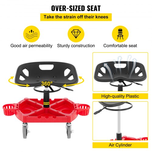 Rolling Garage Stool 300LBS Capacity Adjustable Height from 18 in to 23