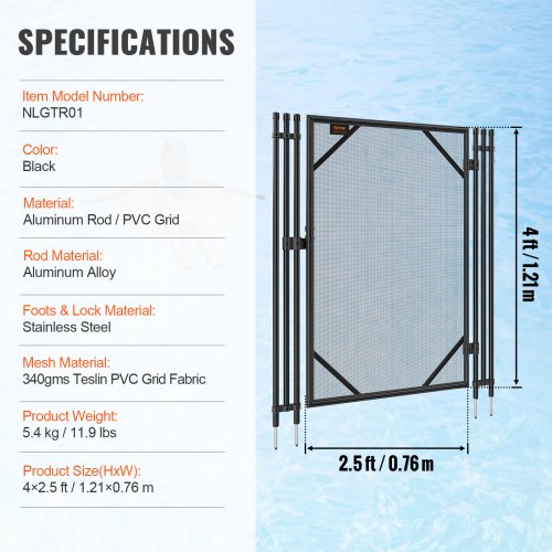 Pool Fence Gate 4 x 2.5 Ft Easy DIY Installation Inground Pool Gate Pool