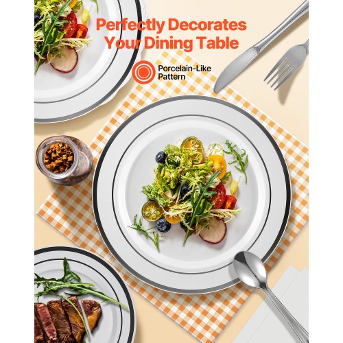Plastic Disposable Plates 350 Pcs Plastic Dinnerware Set Include 50 Dinner