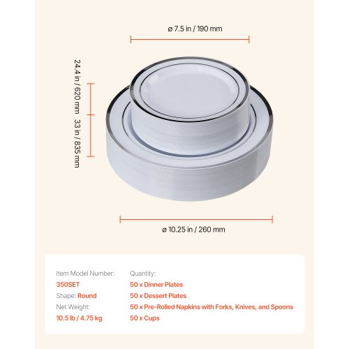Plastic Disposable Plates 350 Pcs Plastic Dinnerware Set Include 50 Dinner