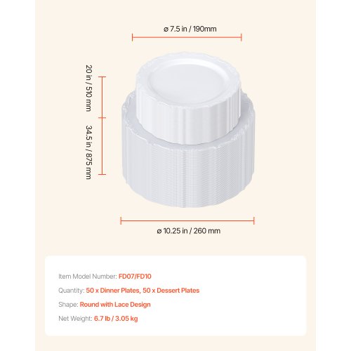 Plastic Disposable Plates 100 Pcs White Plastic Plates Heavy Duty Plastic
