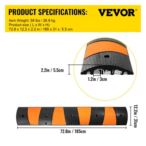 Rubber Traffic Calming Device Single Unit with Dual Channels 72 Length