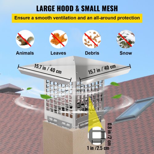 Chimney Cap 8 x 8 Flue Caps 304 Stainless Steel Fireplace Chimney