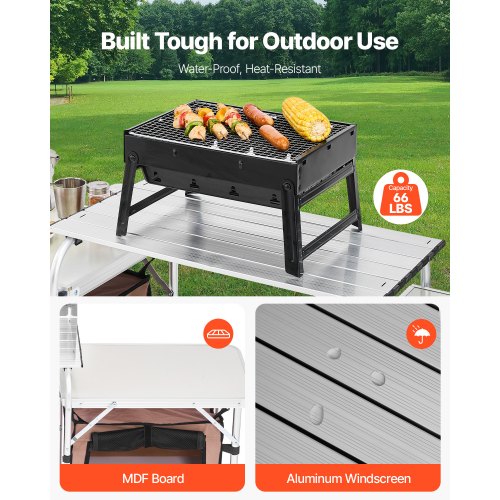 Outdoor 2Tier Kitchen with Zippered Bag Portable Folding Cook Table for BBQ