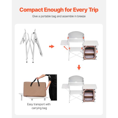 Outdoor 2Tier Kitchen with Zippered Bag Portable Folding Cook Table for BBQ