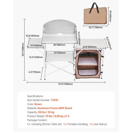 Outdoor 2Tier Kitchen with Zippered Bag Portable Folding Cook Table for BBQ