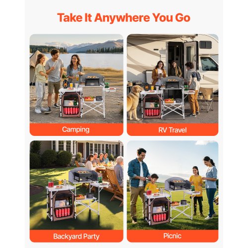 Outdoor 2Tier Kitchen with Zippered Bag Portable Folding Cook Table for BBQ