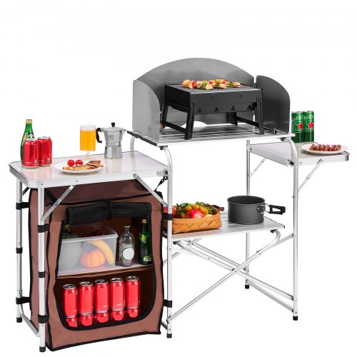 Outdoor 2Tier Kitchen with Zippered Bag Portable Folding Cook Table for BBQ