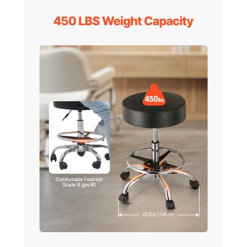 Rolling Stool with Foot Rest and Wheels 450 LBS Weight Capacity Round