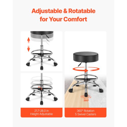 Rolling Stool with Foot Rest and Wheels 450 LBS Weight Capacity Round