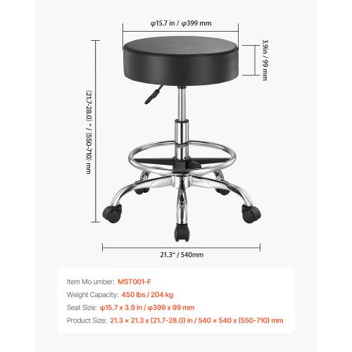 Rolling Stool with Foot Rest and Wheels 450 LBS Weight Capacity Round
