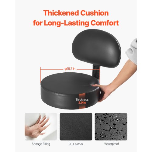 Rolling Stool with Back Support and Wheels 450 LBS Weight Capacity Round