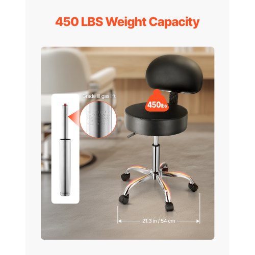 Rolling Stool with Back Support and Wheels 450 LBS Weight Capacity Round